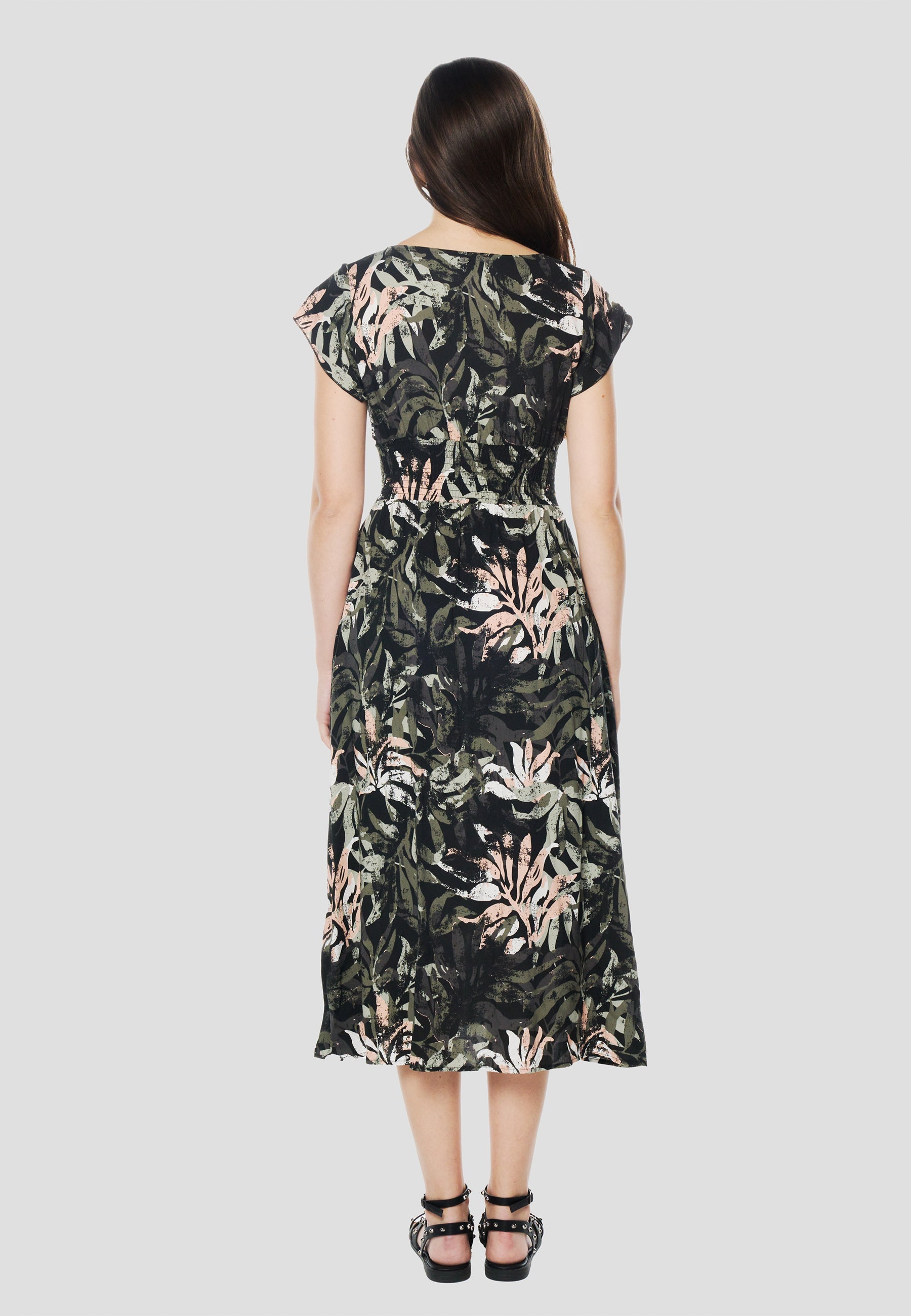 Vestido Midi Viscosa Mujer Estampado Floral Escote V – Koröshi