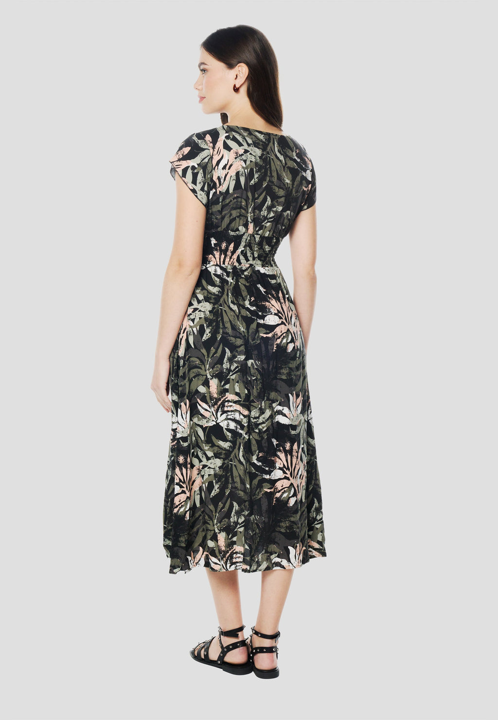Vestido Midi Viscosa Mujer Estampado Floral Escote V – Koröshi