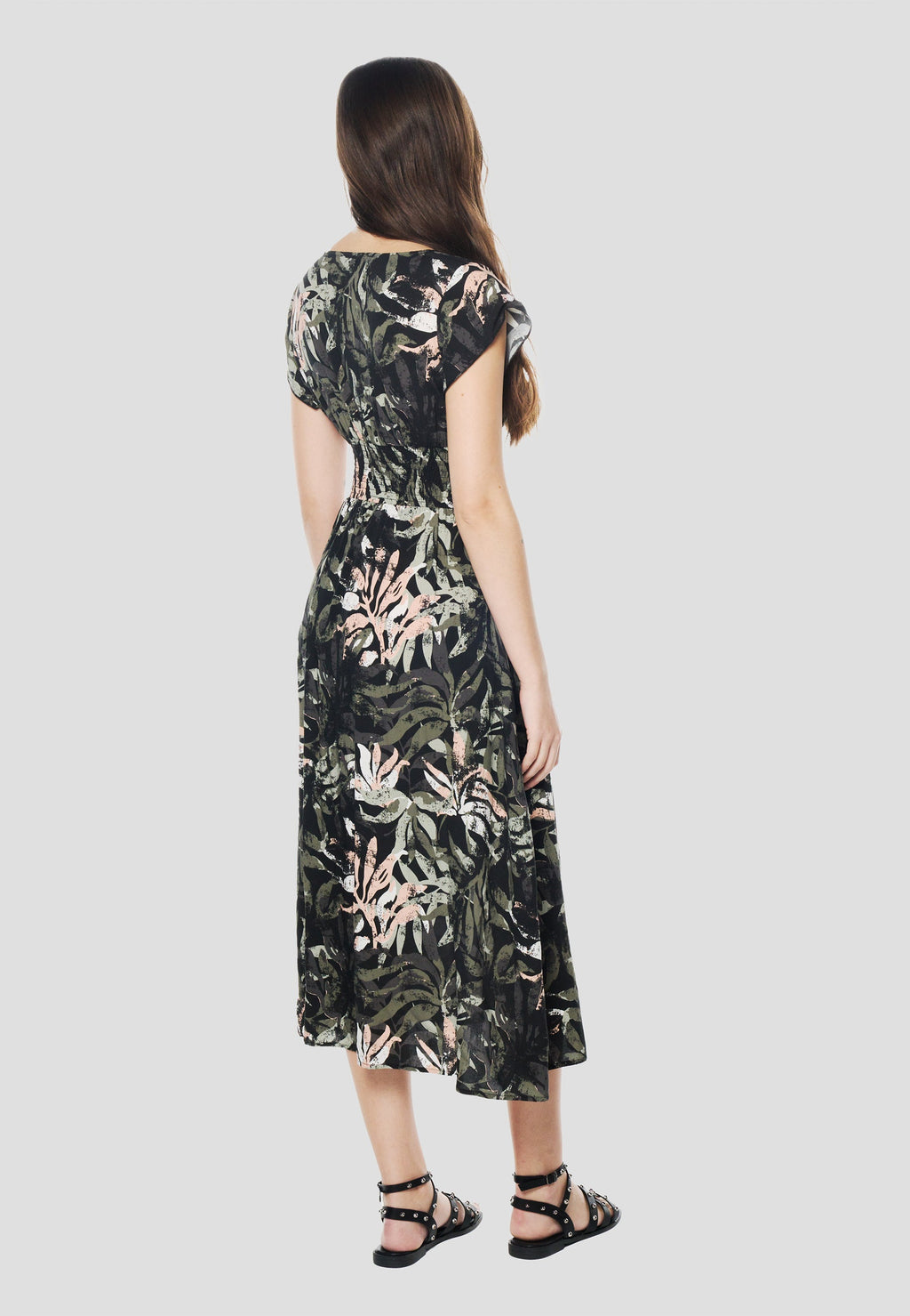 Vestido Midi Viscosa Mujer Estampado Floral Escote V – Koröshi