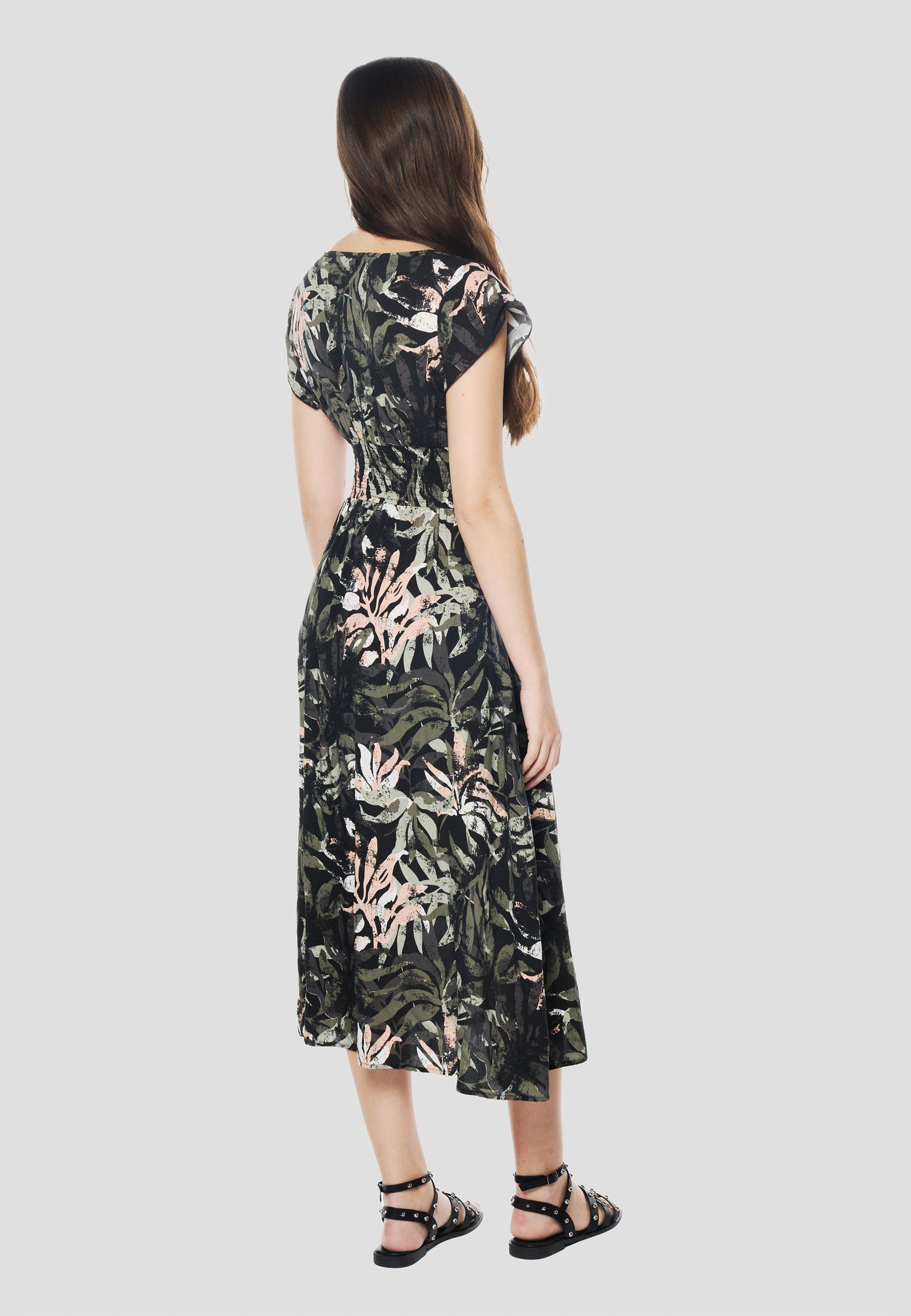 Vestido Midi Viscosa Mujer Estampado Floral Escote V – Koröshi