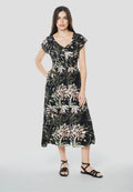 Vestido Midi Viscosa Mujer Estampado Floral Escote V – Koröshi