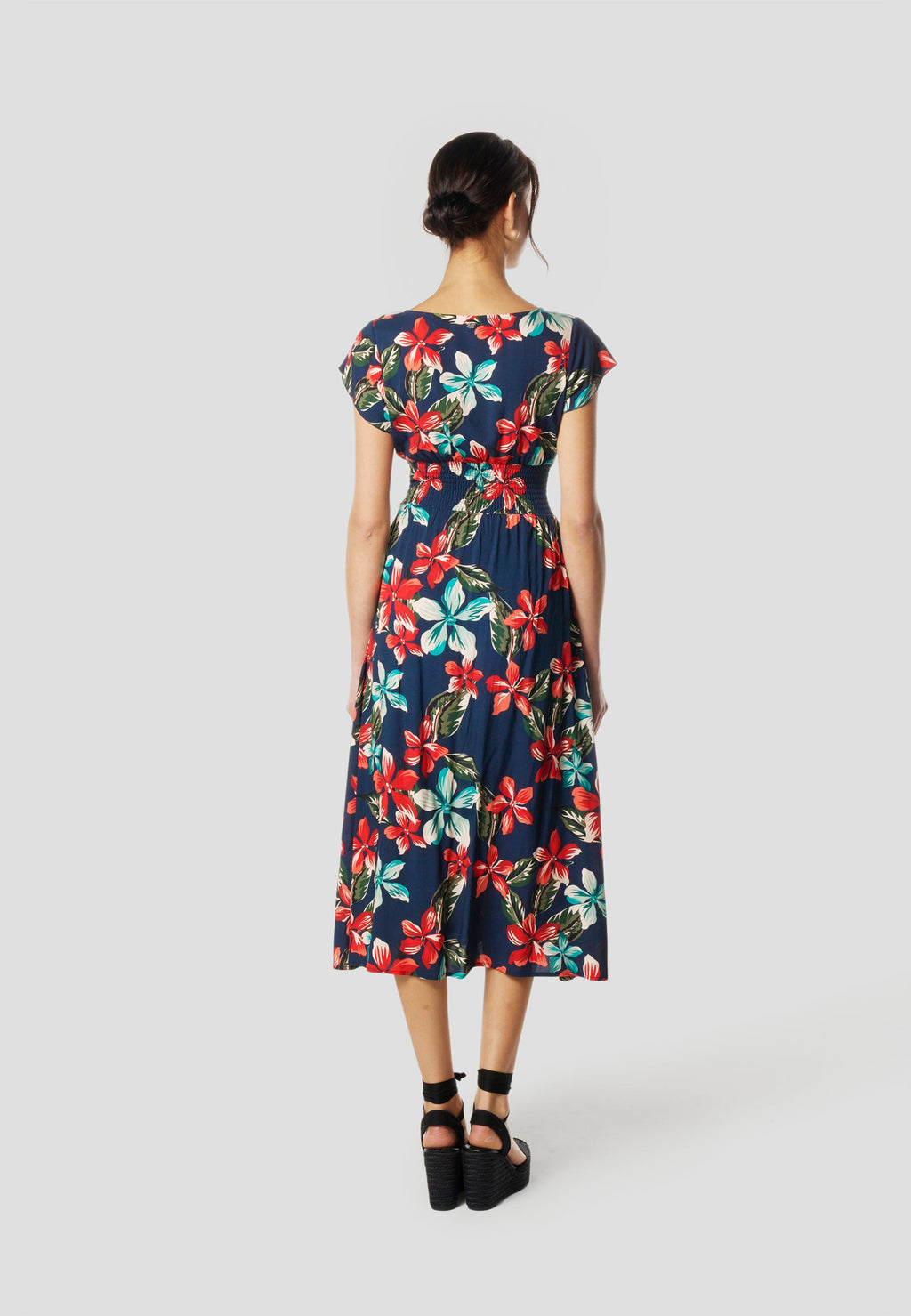 Vestido Midi Viscosa Mujer Estampado Floral Escote V – Koröshi
