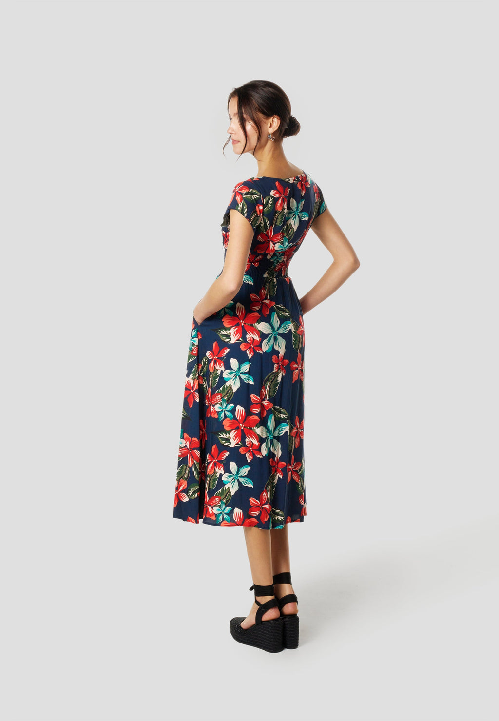 Vestido Midi Viscosa Mujer Estampado Floral Escote V – Koröshi