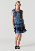 Vestido Mujer Denim Estampado Floral Manga Corta – Koroshi Azul