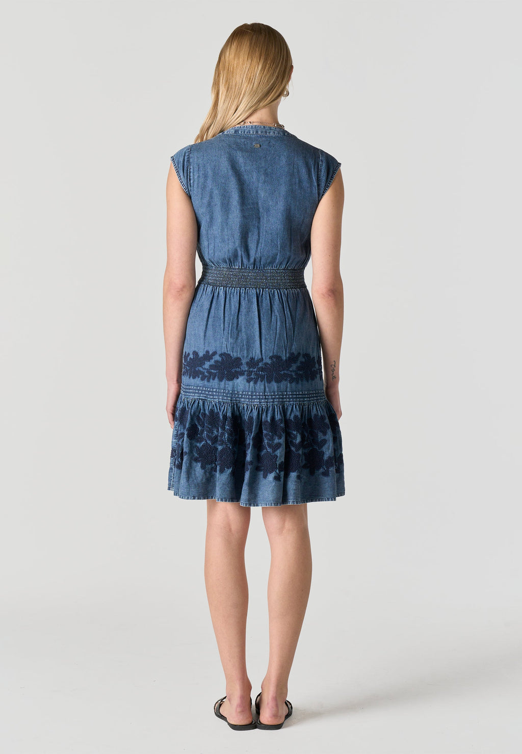Vestido Mujer Denim Estampado Floral Manga Corta – Koroshi Azul