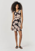 Vestido Corto Mujer Punto Estampado Floral Escote Pico – Koroshi Negro