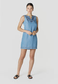 Vestido Mujer Corto Denim Bordado Étnico – Koroshi Azul