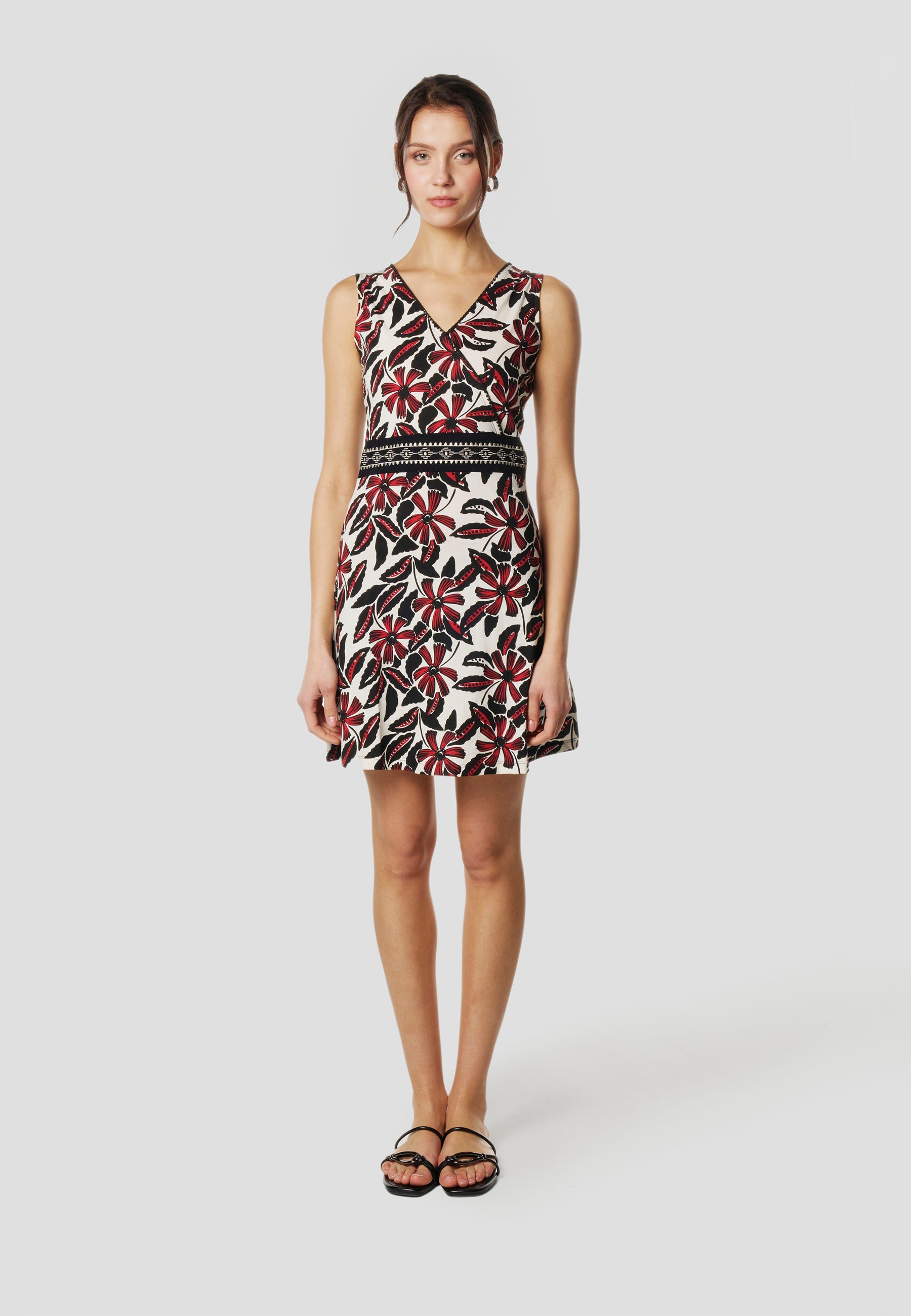Vestido Mujer Corto Estampado Floral Escote Cruzado – Koroshi Crudo