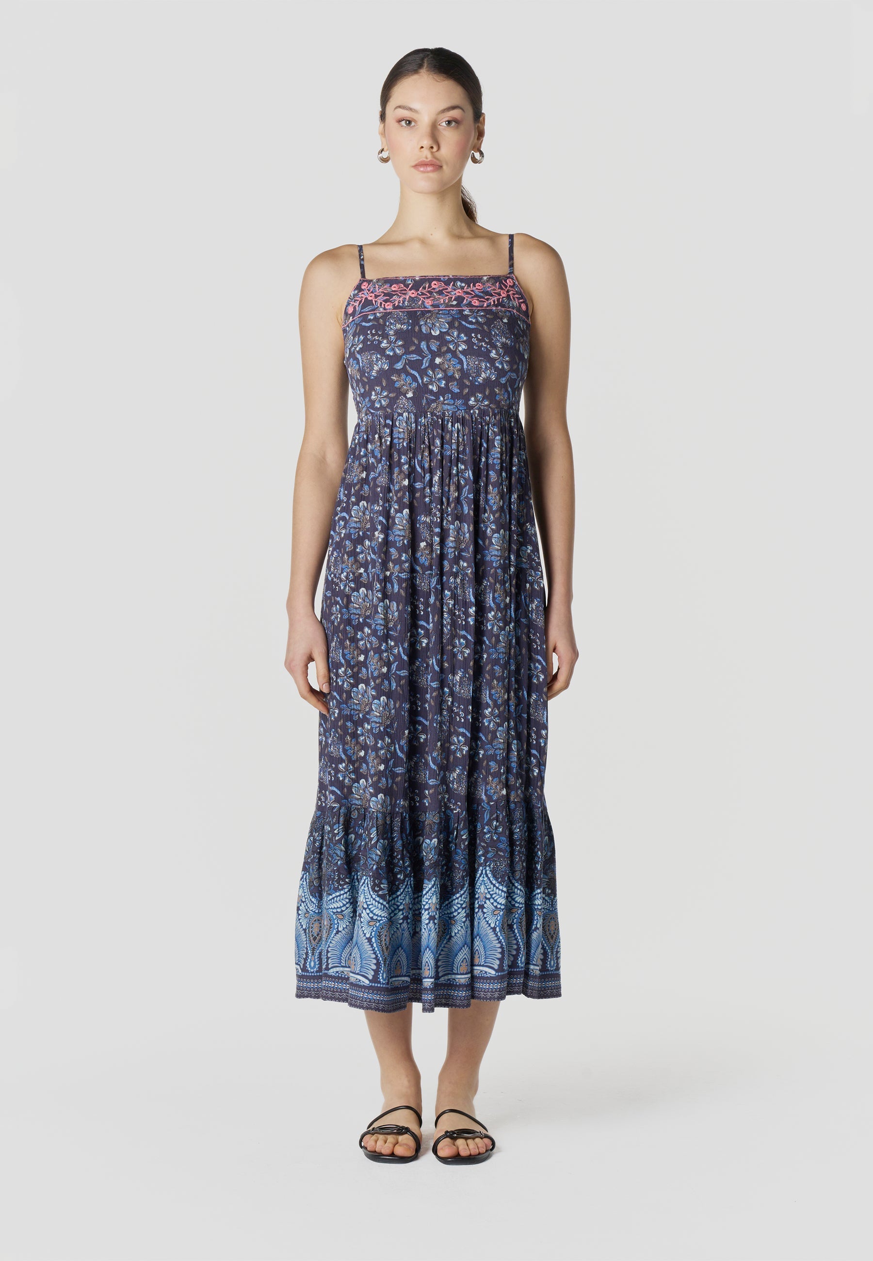 Vestido Mujer Largo Tirantes Estampado Floral – Koroshi Marino