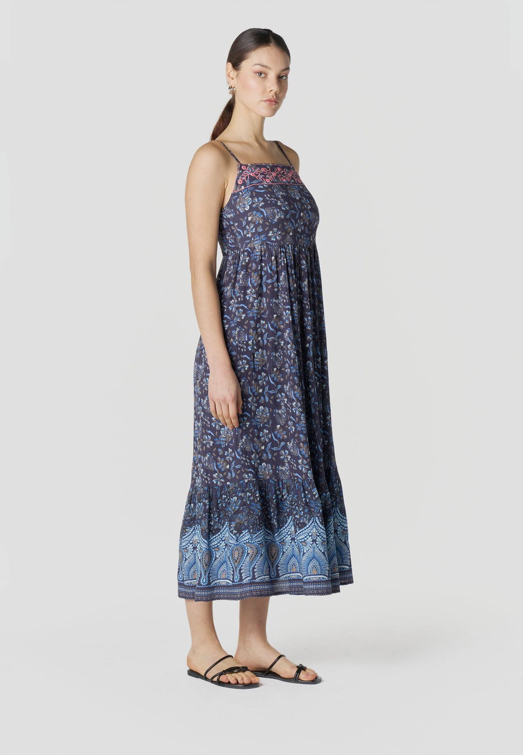 Vestido Mujer Largo Tirantes Estampado Floral – Koroshi Marino