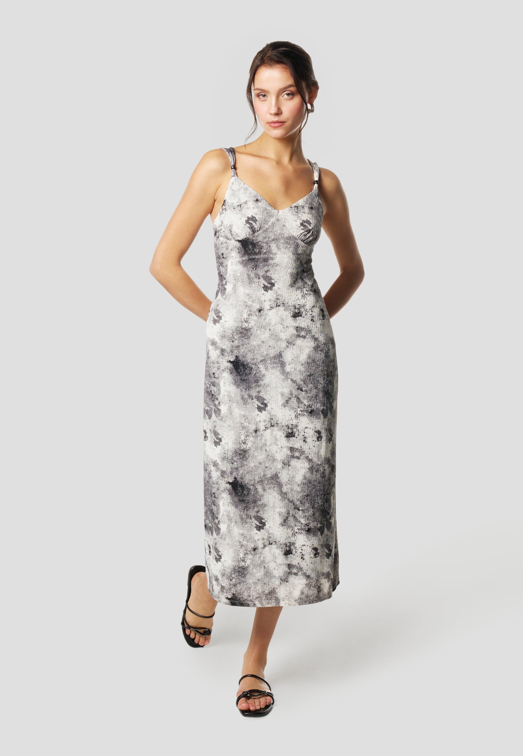 Vestido Mujer Midi Tirantes Estampado – Koroshi Gris
