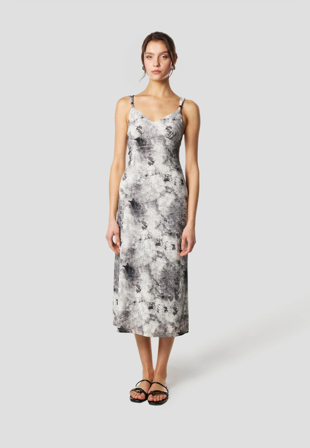 Vestido Mujer Midi Tirantes Estampado – Koroshi Gris