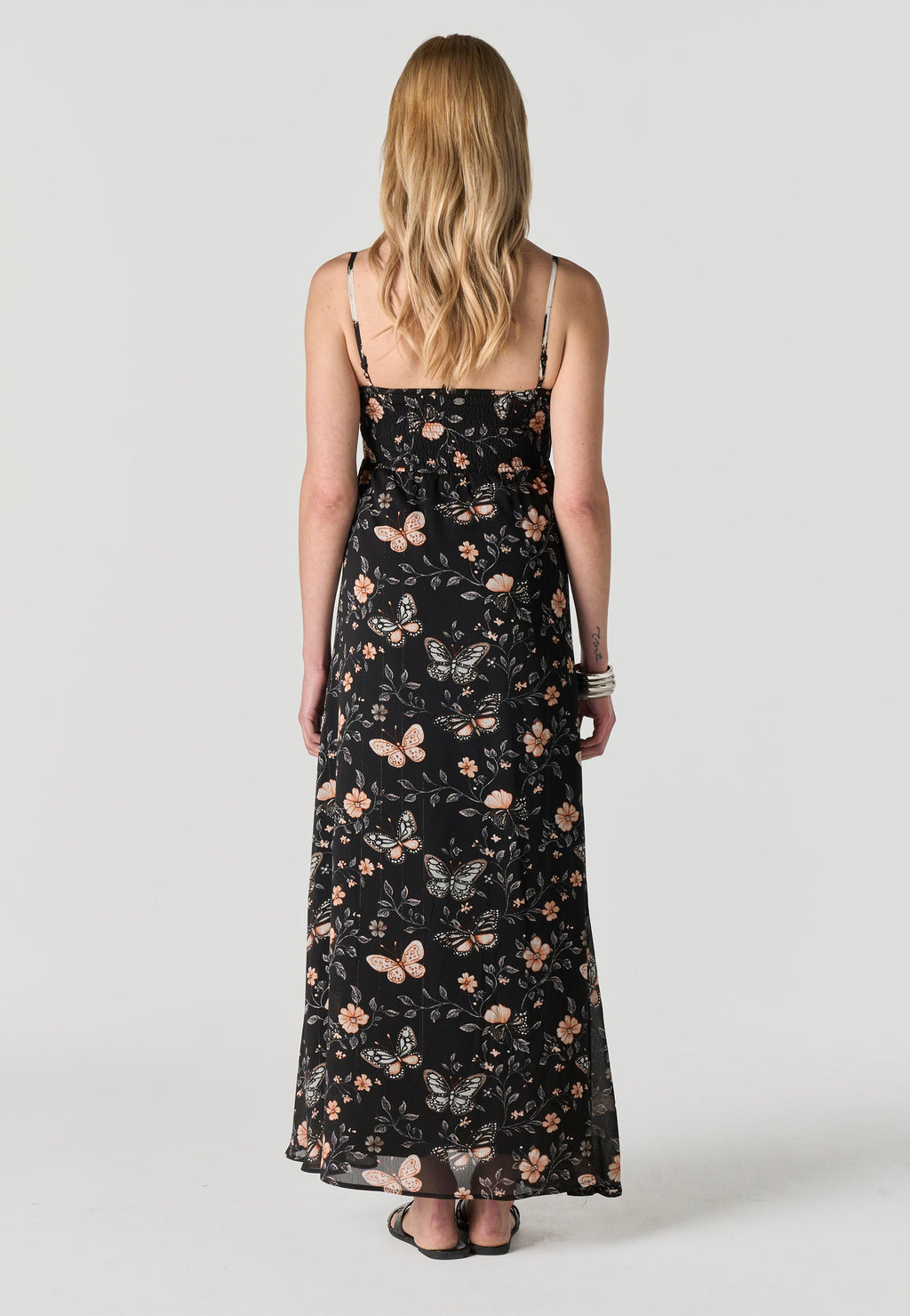 Vestido Mujer Largo Tirantes Estampado Mariposas – Koroshi Negro