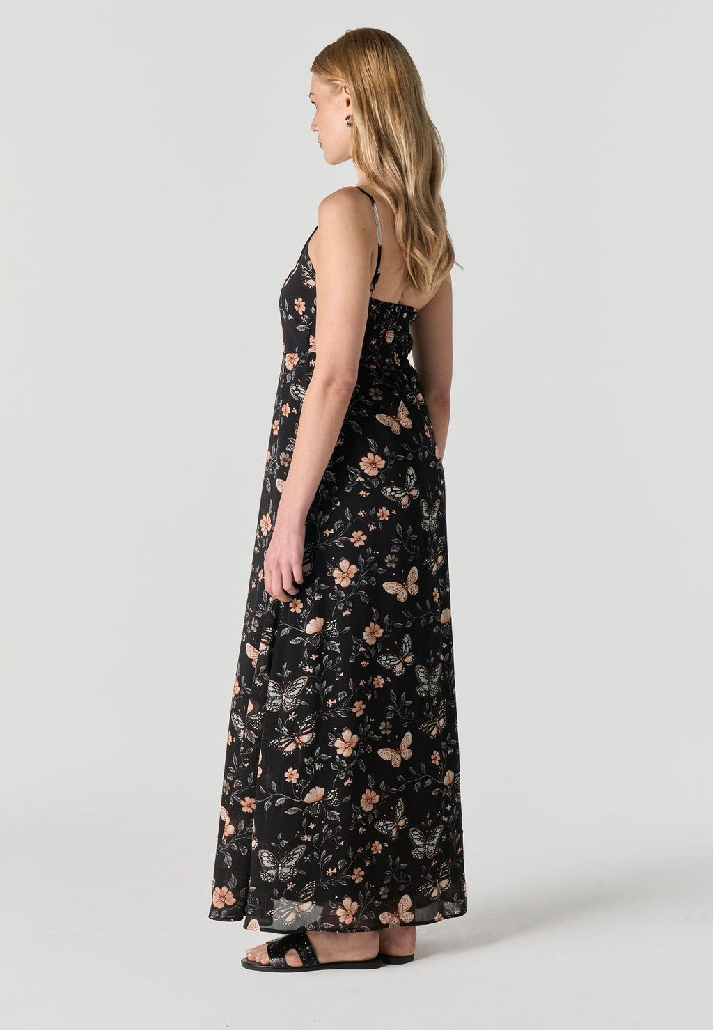Vestido Mujer Largo Tirantes Estampado Mariposas – Koroshi Negro