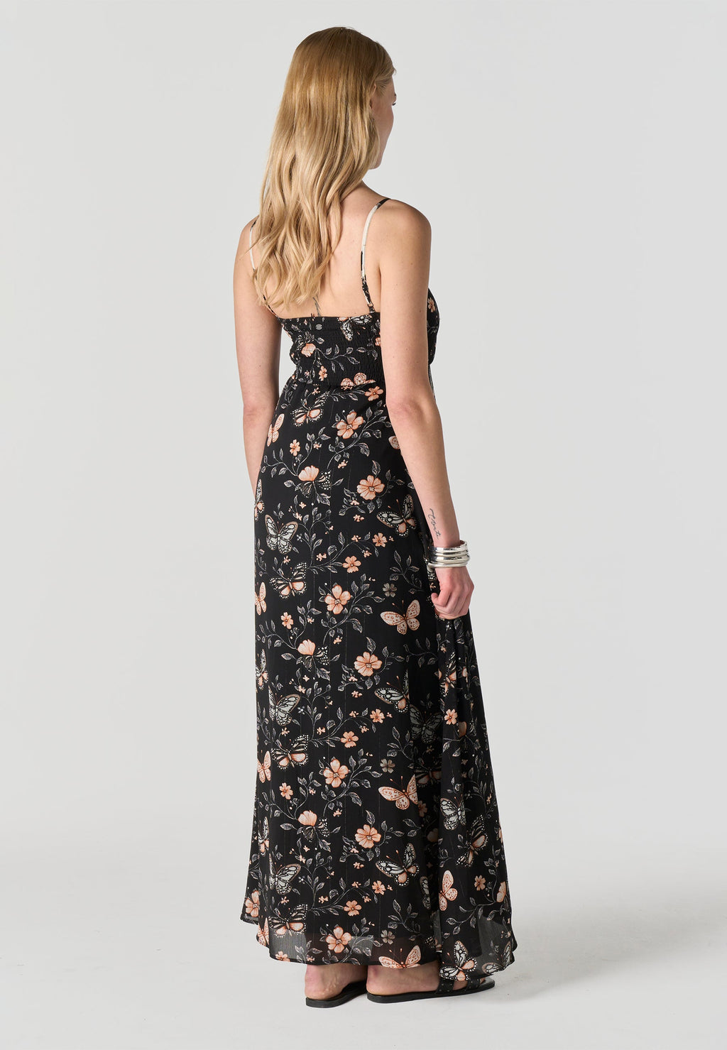 Vestido Mujer Largo Tirantes Estampado Mariposas – Koroshi Negro
