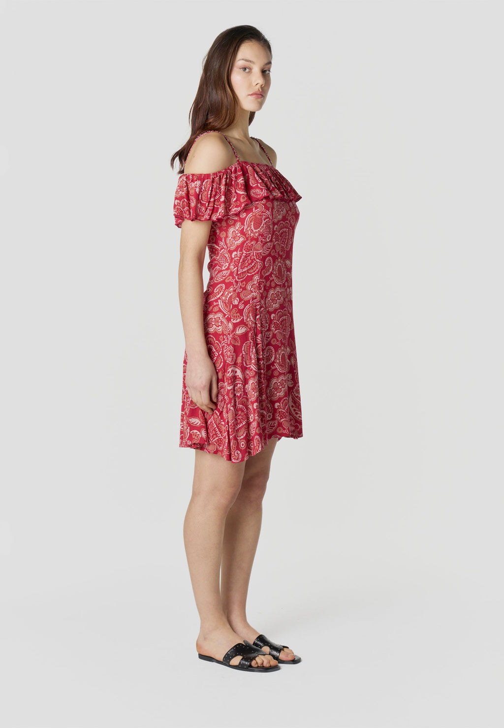Vestido Mujer Corto Estampado Hombros Descubiertos – Koroshi Rojo