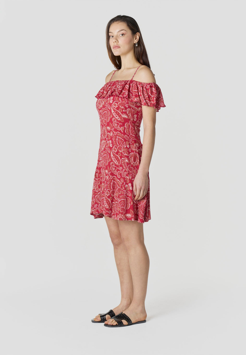 Vestido Mujer Corto Estampado Hombros Descubiertos – Koroshi Rojo