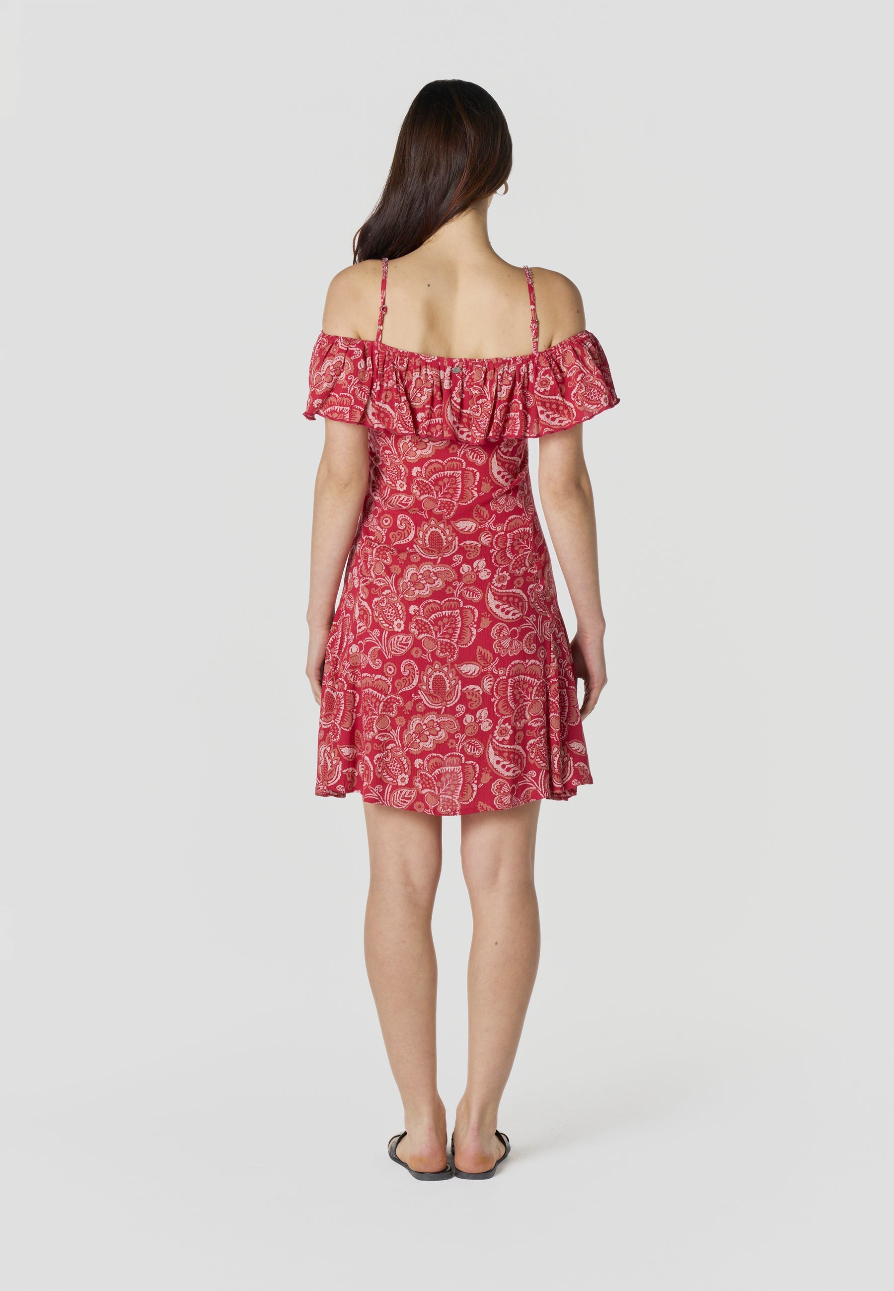 Vestido Mujer Corto Estampado Hombros Descubiertos – Koroshi Rojo