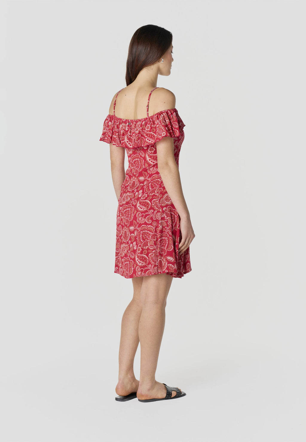Vestido Mujer Corto Estampado Hombros Descubiertos – Koroshi Rojo