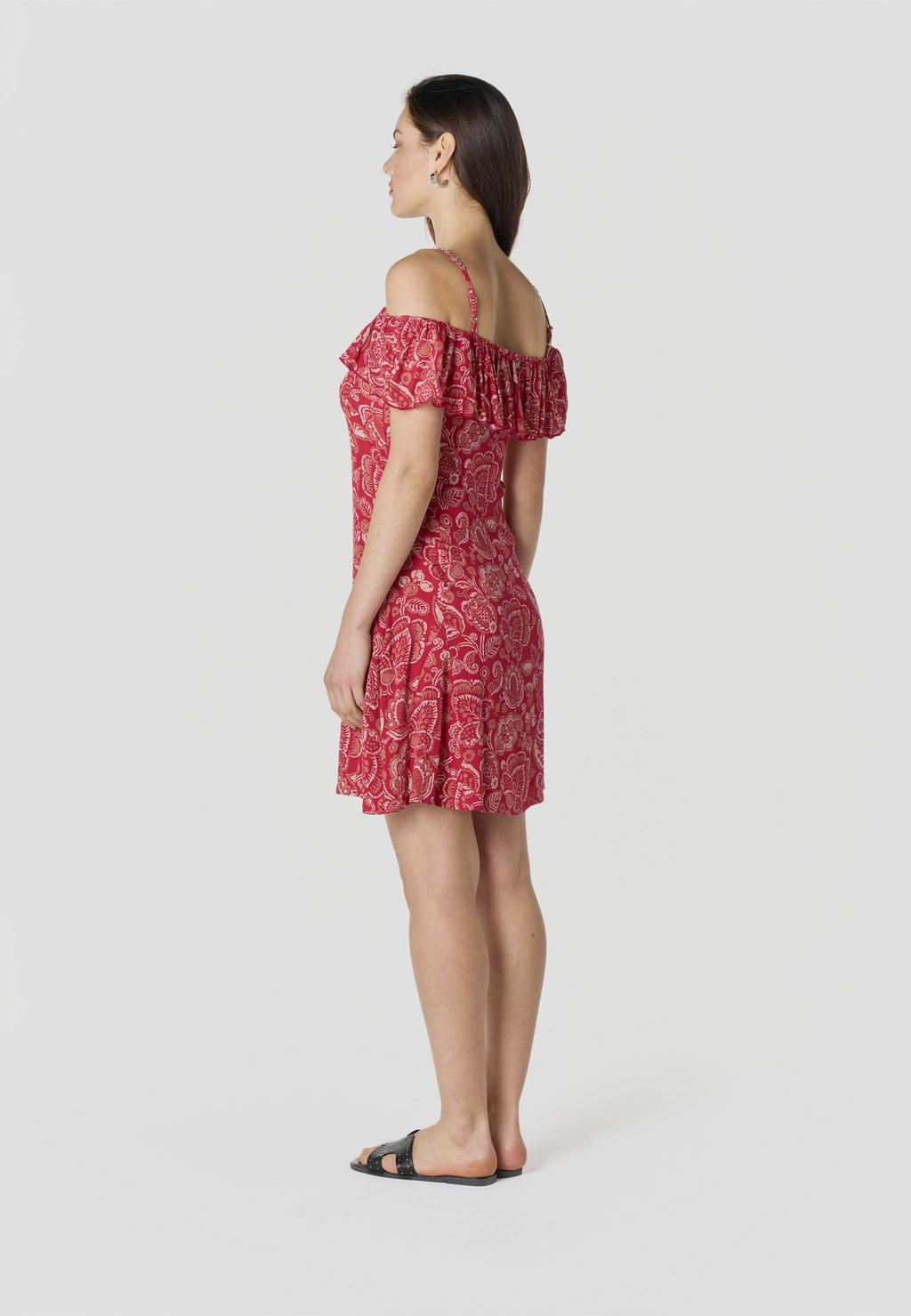 Vestido Mujer Corto Estampado Hombros Descubiertos – Koroshi Rojo