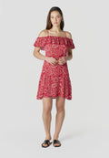 Vestido Mujer Corto Estampado Hombros Descubiertos – Koroshi Rojo