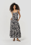 Vestido Mujer Largo Tirantes Estampado Floral – Koroshi Negro
