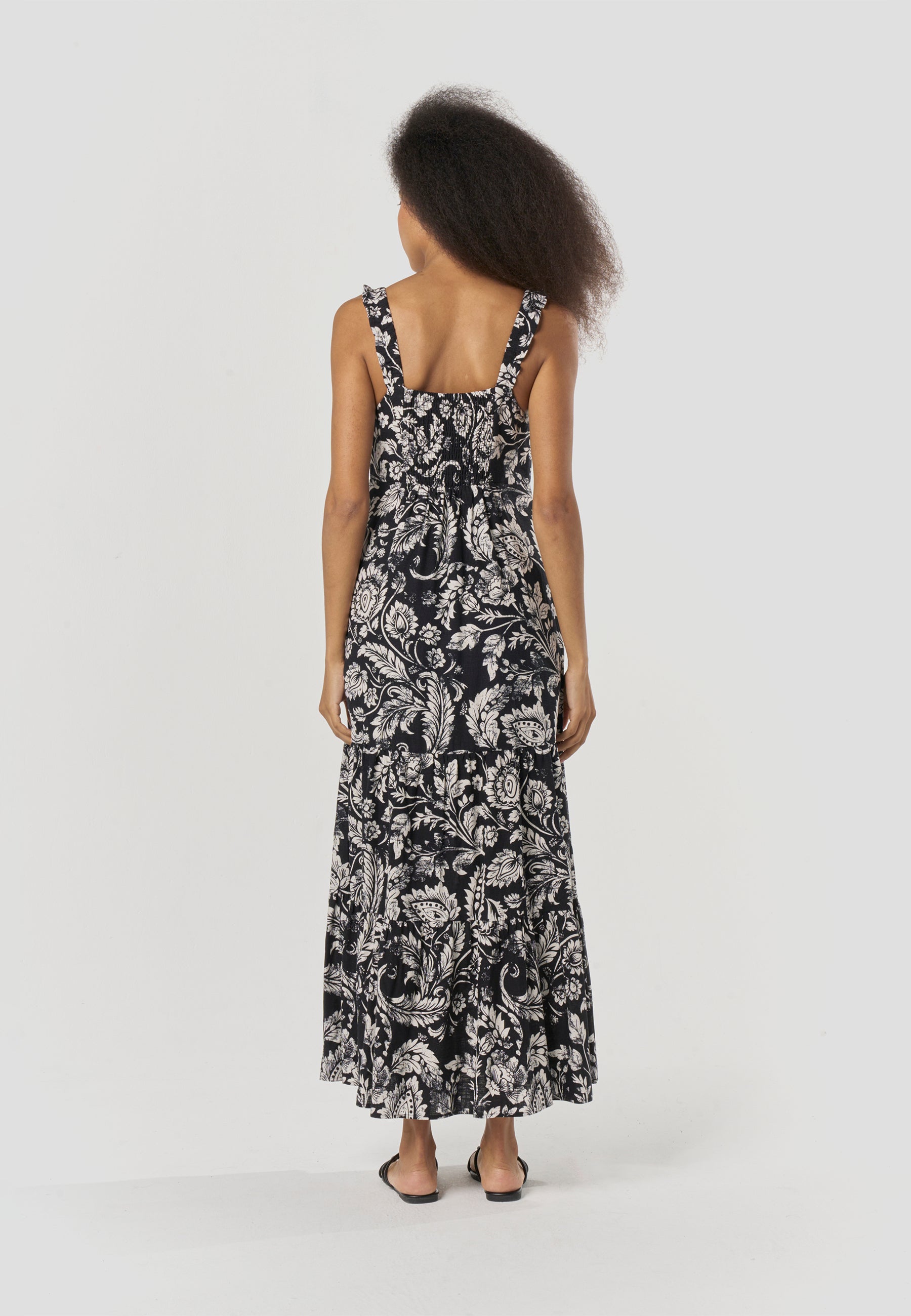 Vestido Mujer Largo Tirantes Estampado Floral – Koroshi Negro
