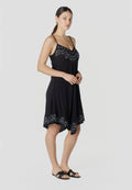 Vestido Mujer Midi Tirantes Bordado Asimétrico – Koroshi Negro