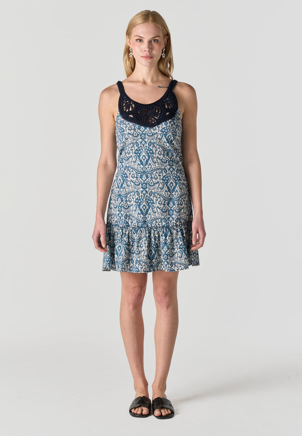 Vestido Corto Bohemio Mujer Estampado Geométrico Ganchillo – Koröshi