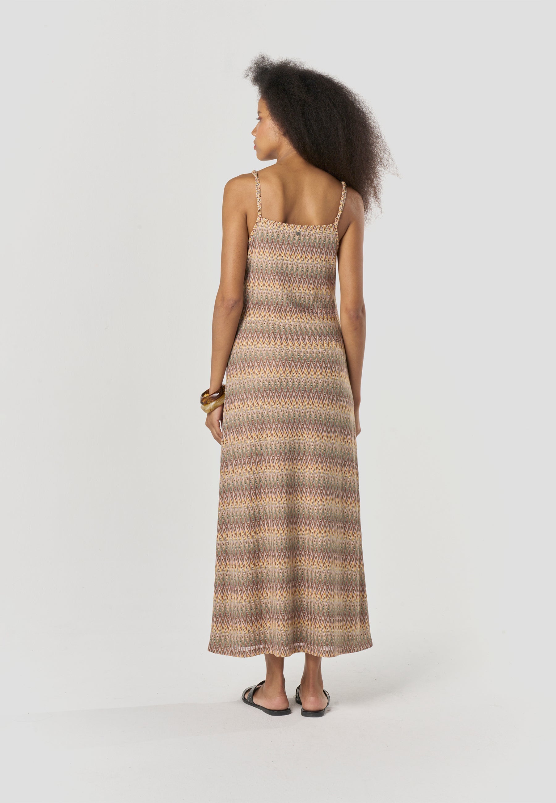 Vestido Mujer Largo Tirantes Estampado Zig-Zag – Koroshi Multicolor