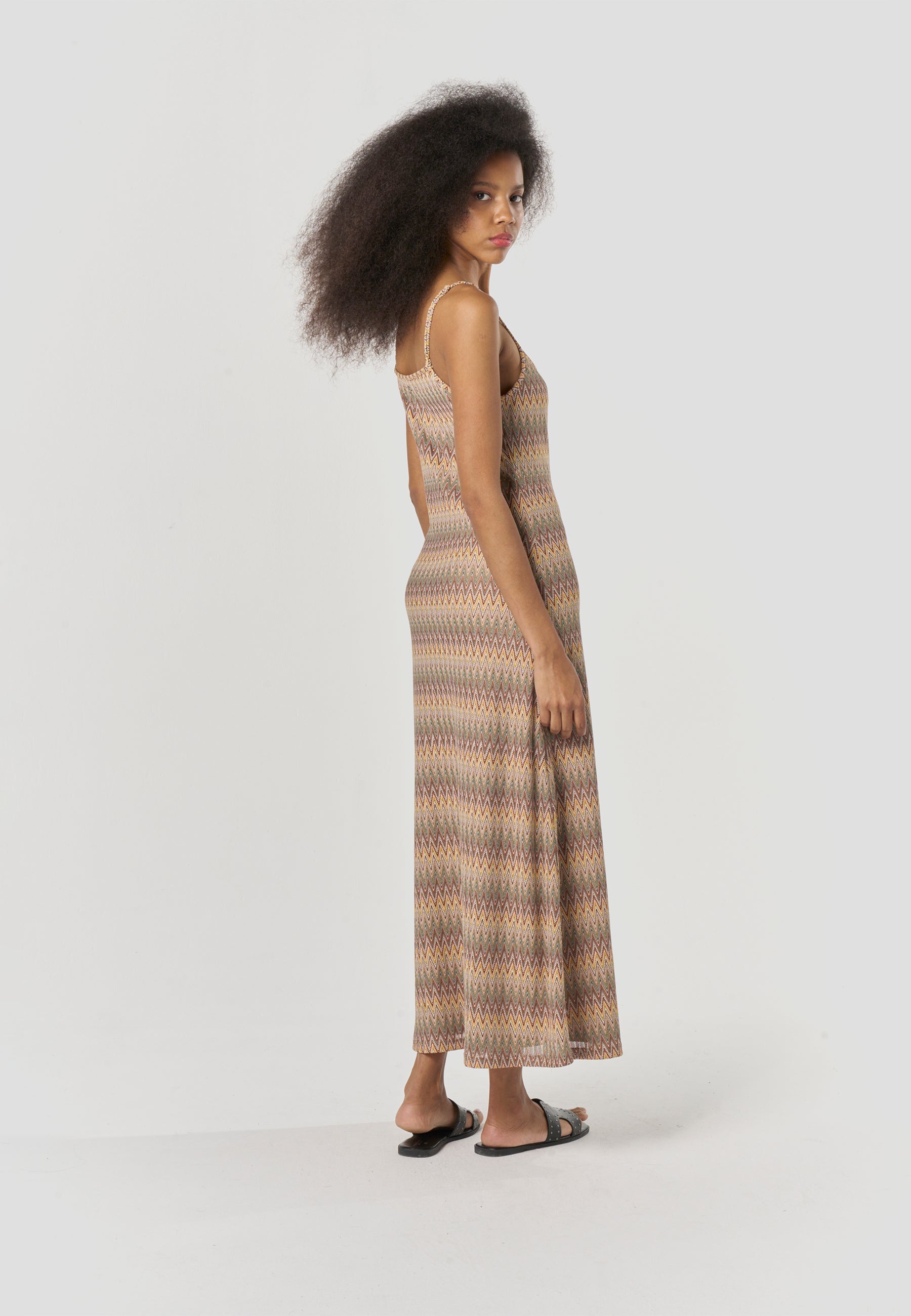 Vestido Mujer Largo Tirantes Estampado Zig-Zag – Koroshi Multicolor