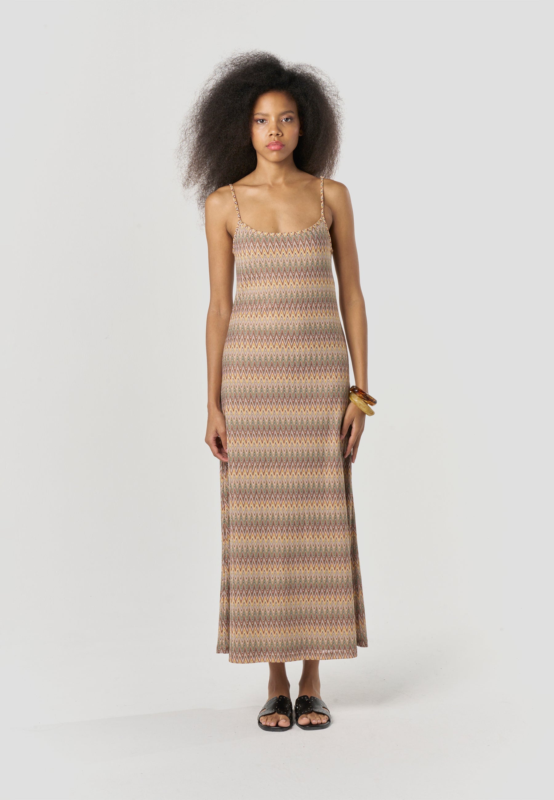 Vestido Mujer Largo Tirantes Estampado Zig-Zag – Koroshi Multicolor