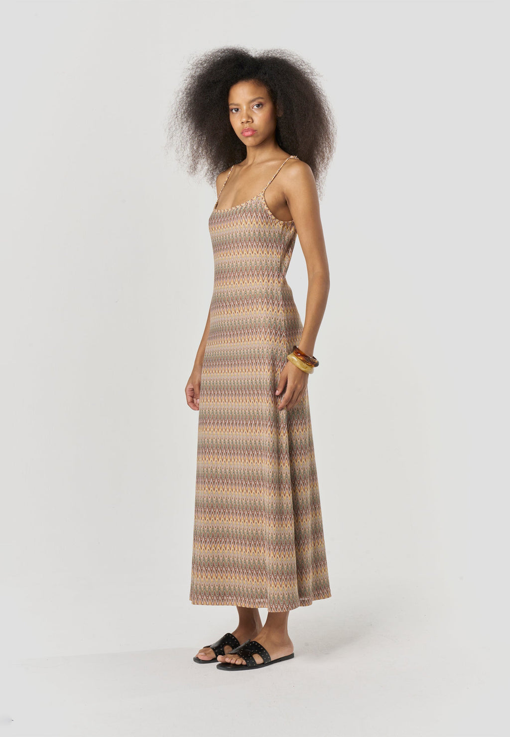 Vestido Mujer Largo Tirantes Estampado Zig-Zag – Koroshi Multicolor