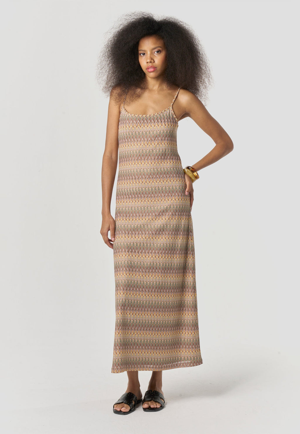 Vestido Mujer Largo Tirantes Estampado Zig-Zag – Koroshi Multicolor