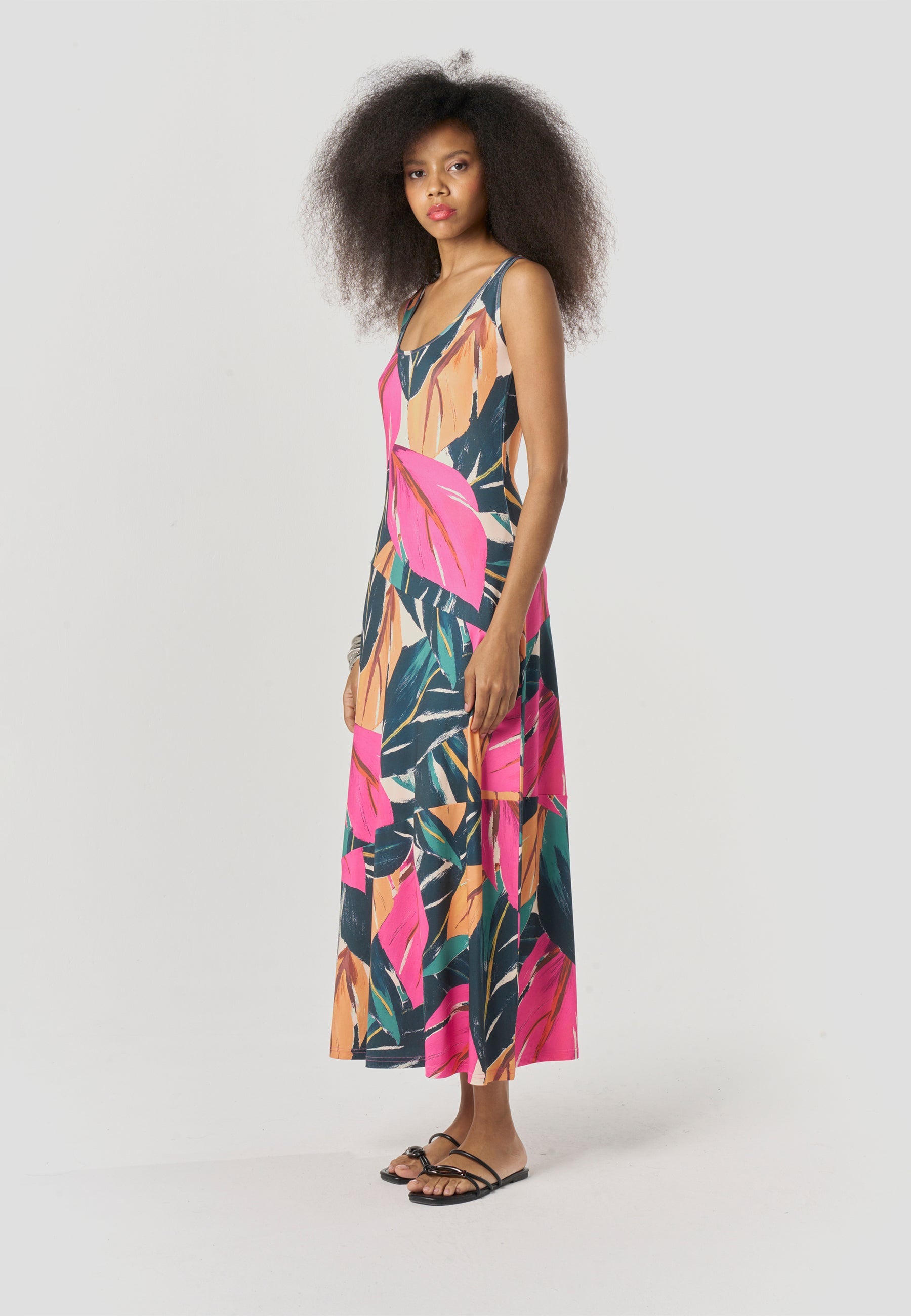 Vestido Mujer Largo Tirantes Estampado Tropical – Koroshi Multicolor
