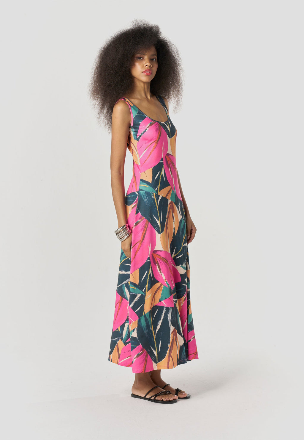 Vestido Mujer Largo Tirantes Estampado Tropical – Koroshi Multicolor