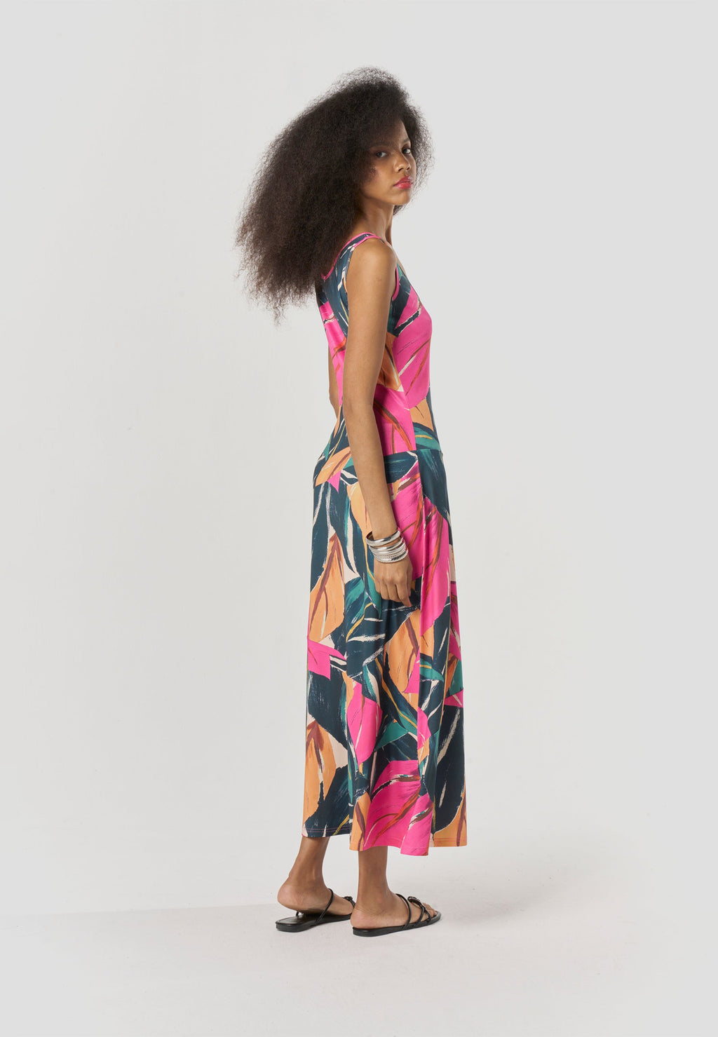 Vestido Mujer Largo Tirantes Estampado Tropical – Koroshi Multicolor