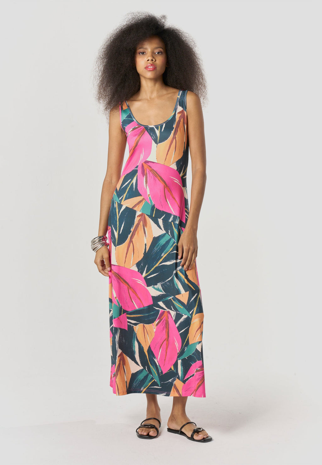 Vestido Mujer Largo Tirantes Estampado Tropical – Koroshi Multicolor