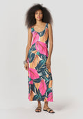 Vestido Mujer Largo Tirantes Estampado Tropical – Koroshi Multicolor