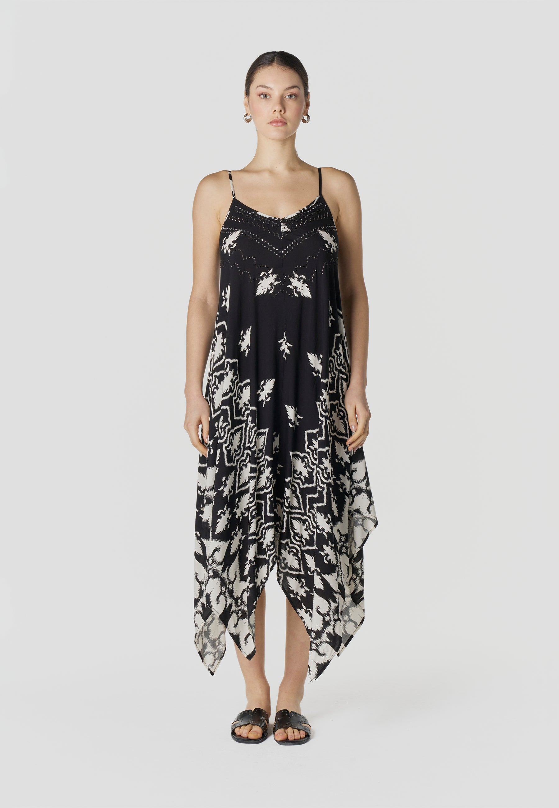 Vestido Mujer Largo Tirantes Estampado Asimétrico – Koroshi 2612VS89