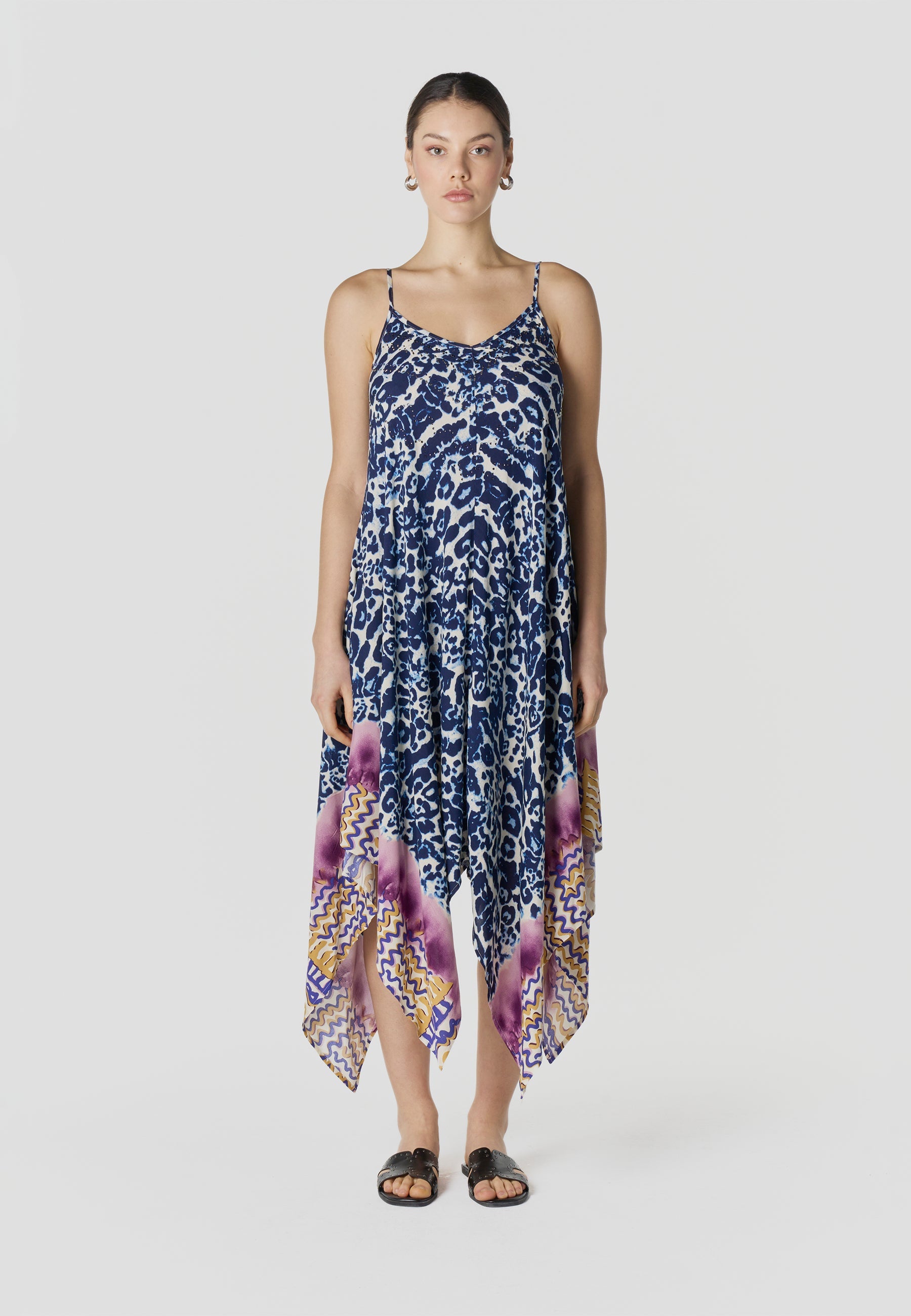 Vestido Mujer Largo Tirantes Estampado Asimétrico – Koroshi 2612VS89