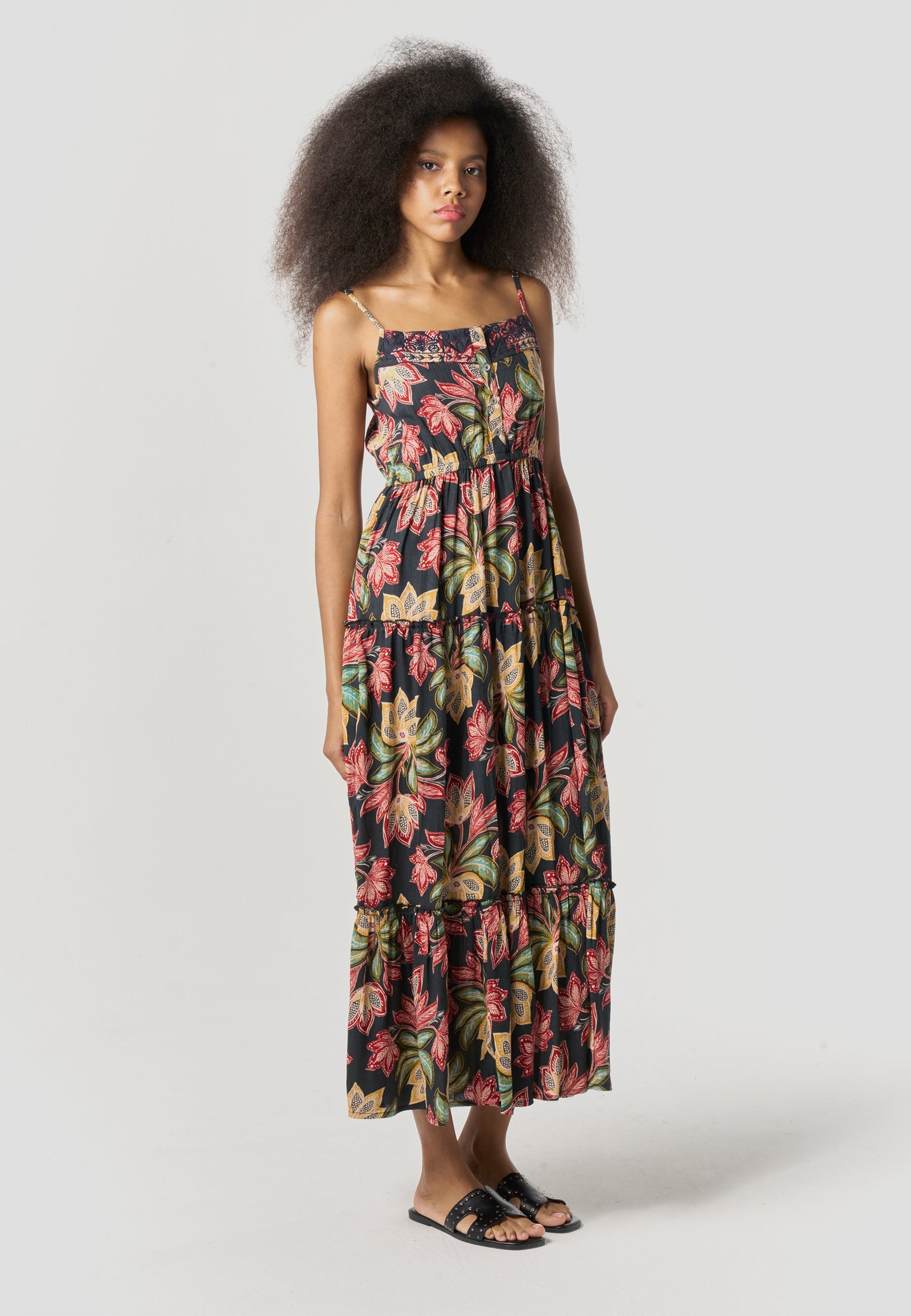 Vestido Mujer Largo Tirantes Estampado Fluido – Koroshi 2612VS90