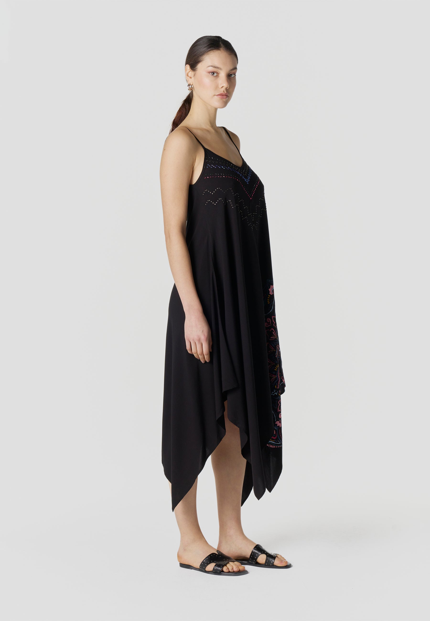 Vestido Mujer Largo Tirantes Estampado Mandala Asimétrico – Koroshi 2612VS91