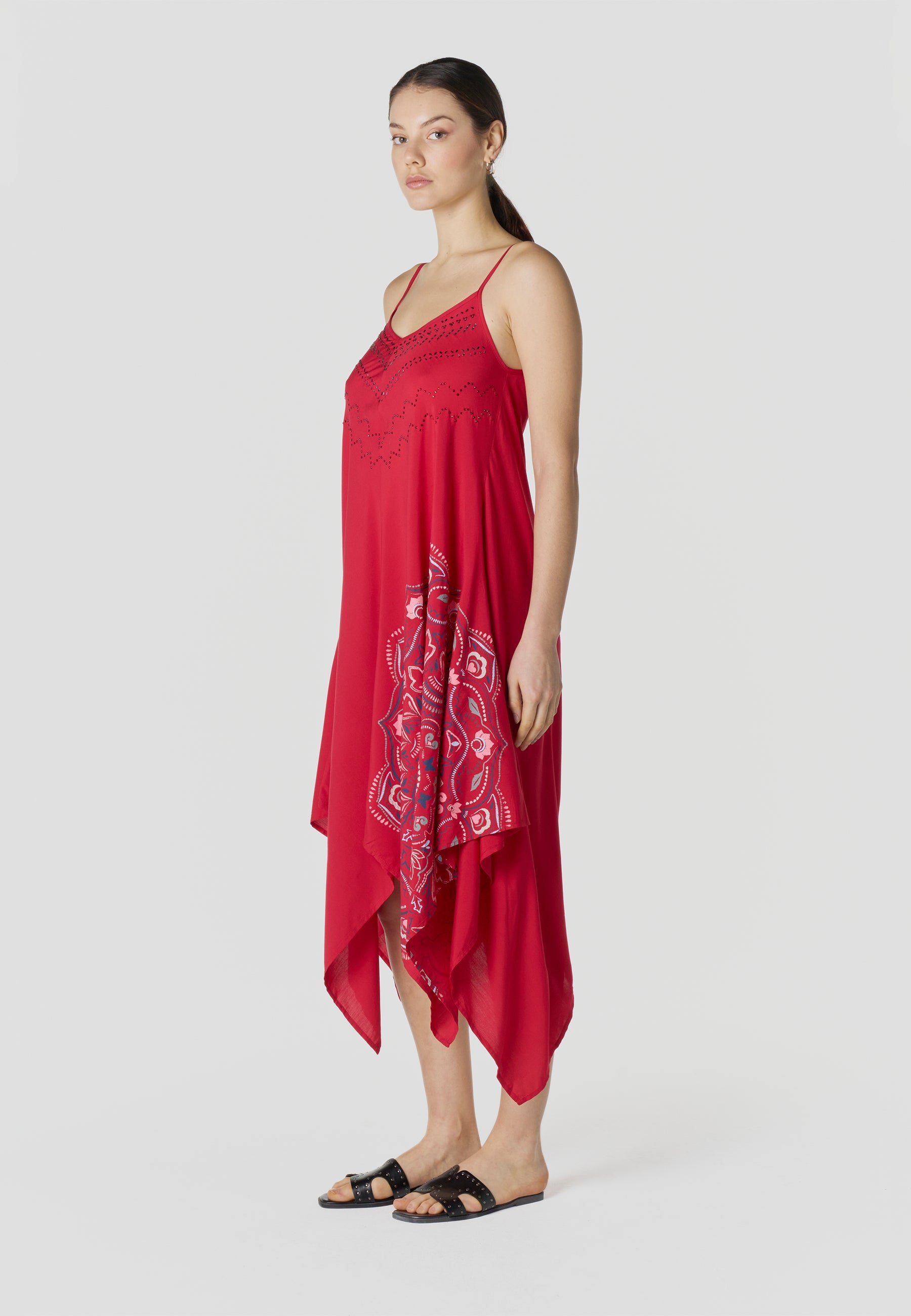 Vestido Mujer Largo Tirantes Estampado Mandala Asimétrico – Koroshi 2612VS91