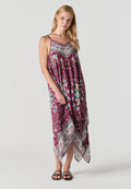 Vestido Mujer Largo Tirantes Estampado Pañuelo Asimétrico – Koroshi Granate