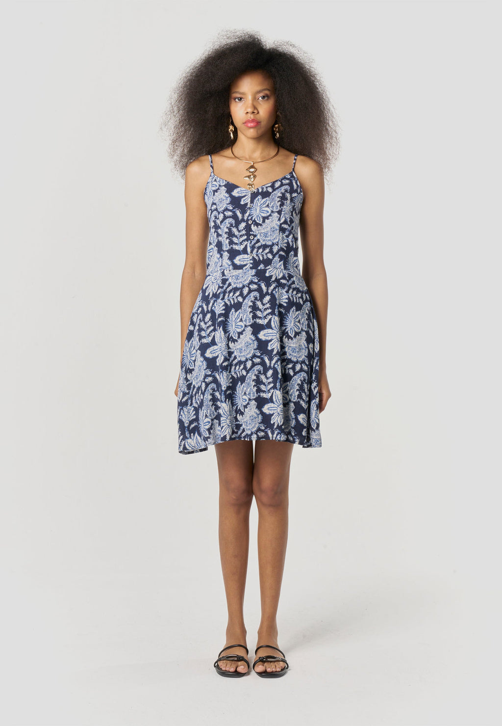 Vestido Mujer Corto Tirantes Estampado Floral – Koroshi Marino