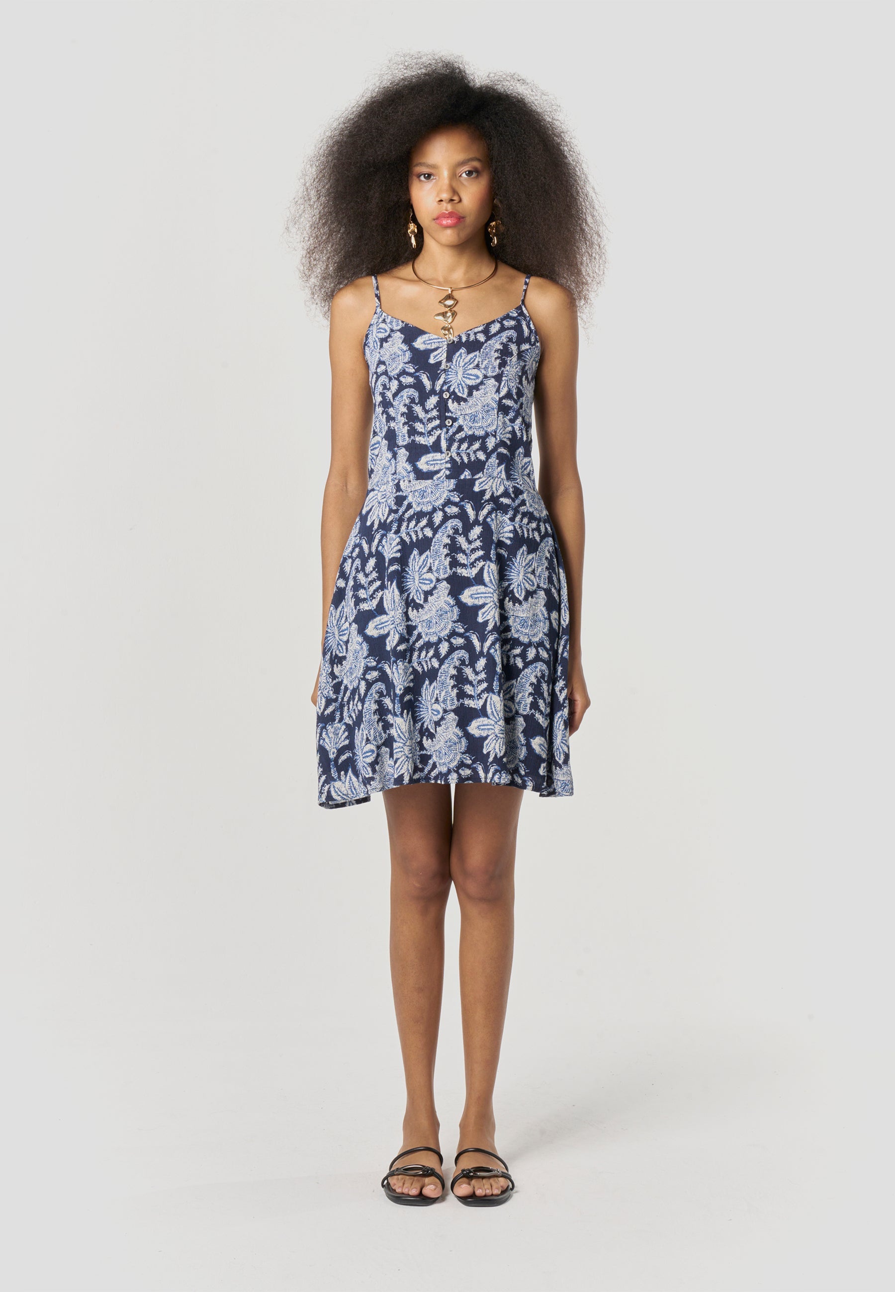 Vestido Mujer Corto Tirantes Estampado Floral – Koroshi Marino