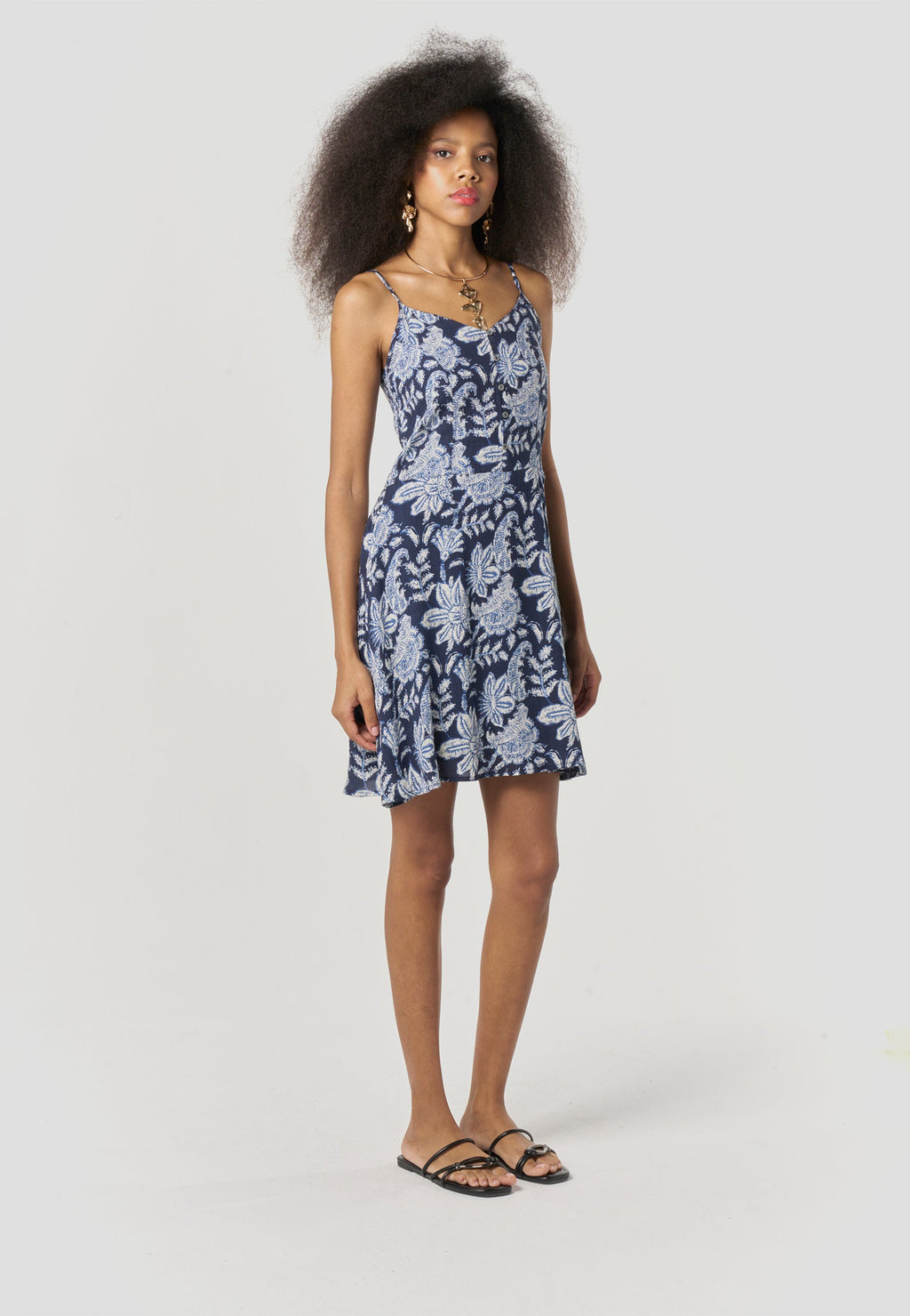 Vestido Mujer Corto Tirantes Estampado Floral – Koroshi Marino