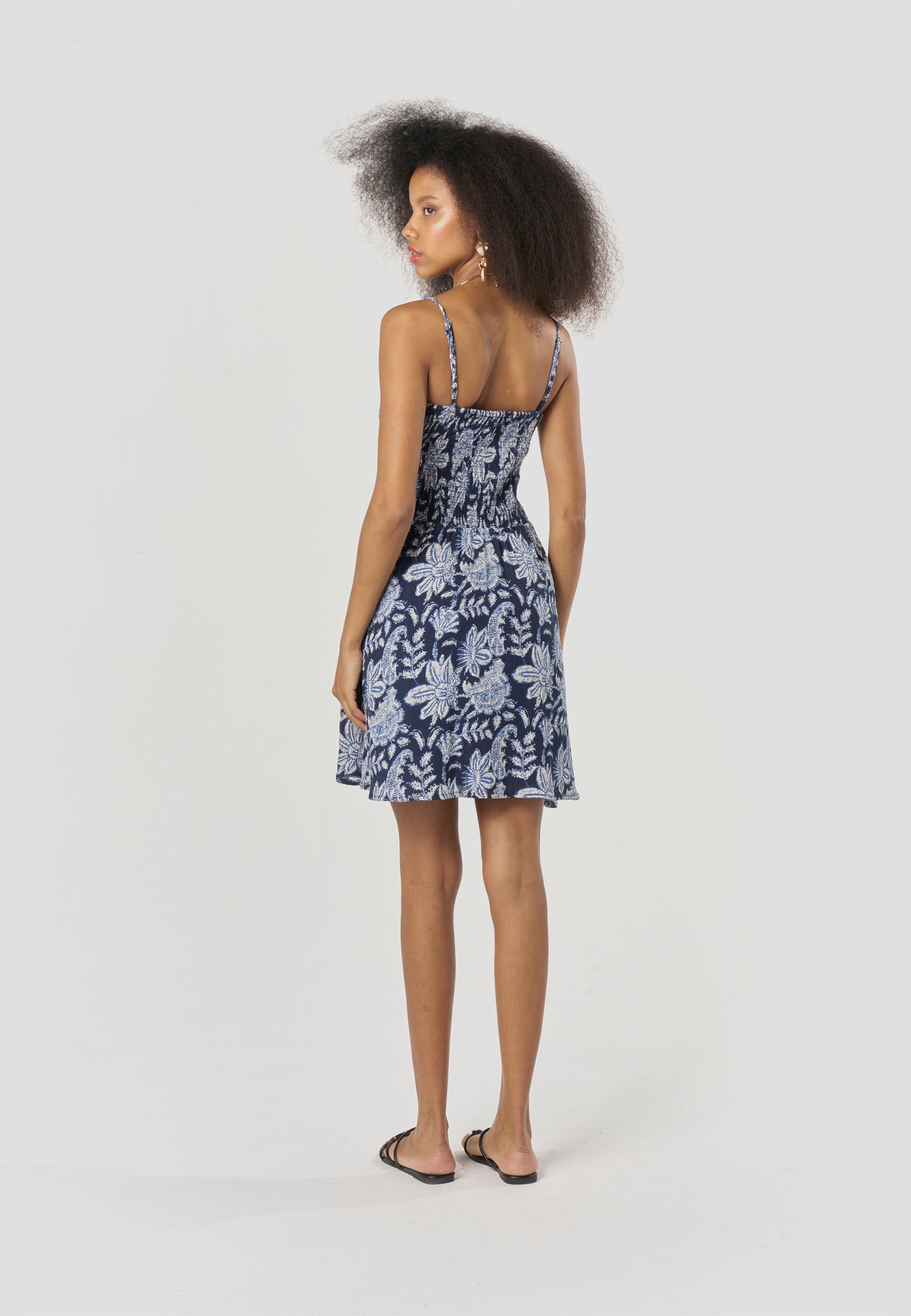 Vestido Mujer Corto Tirantes Estampado Floral – Koroshi Marino