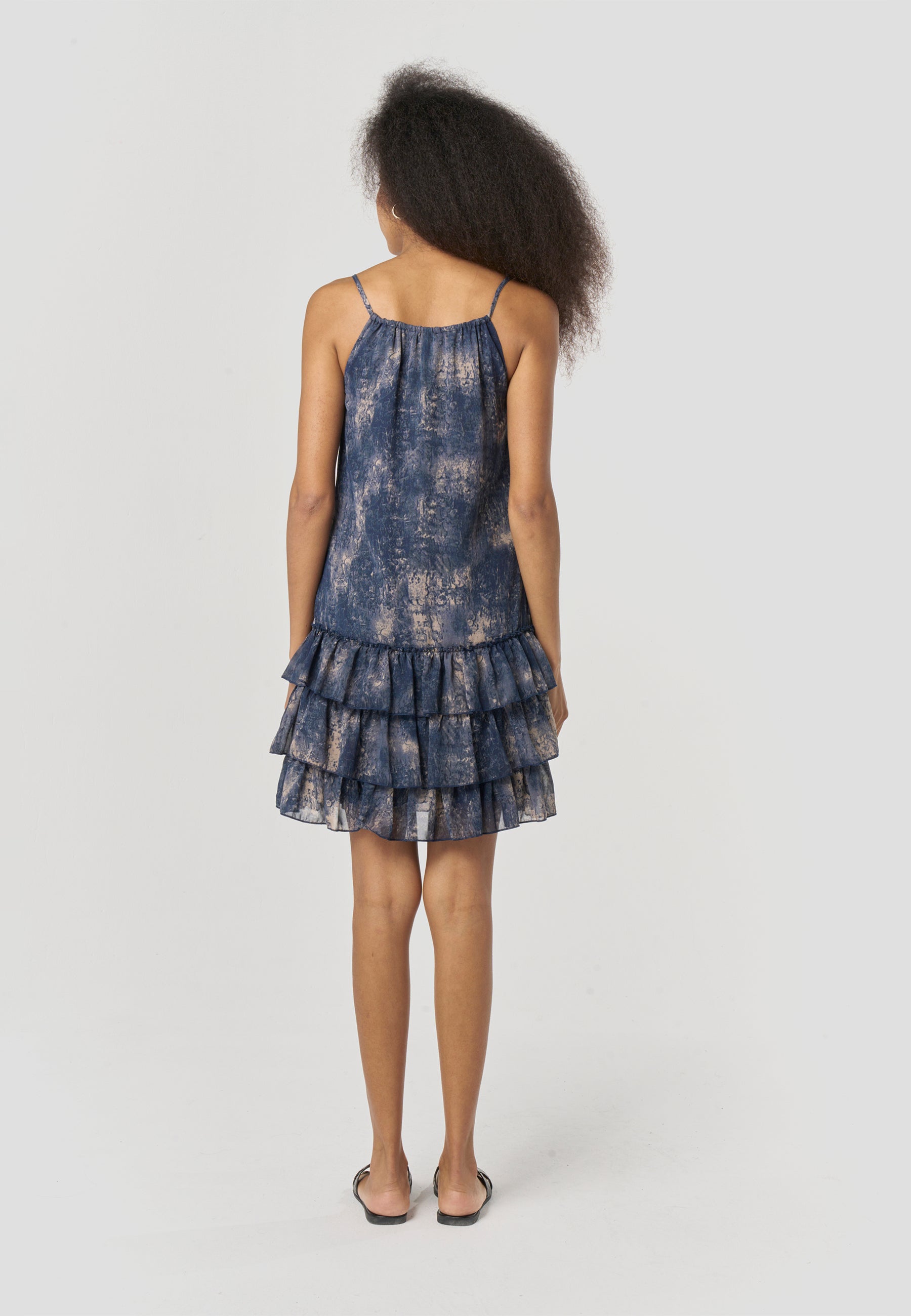 Vestido Mujer Corto Tirantes Estampado Volantes – Koroshi Azul